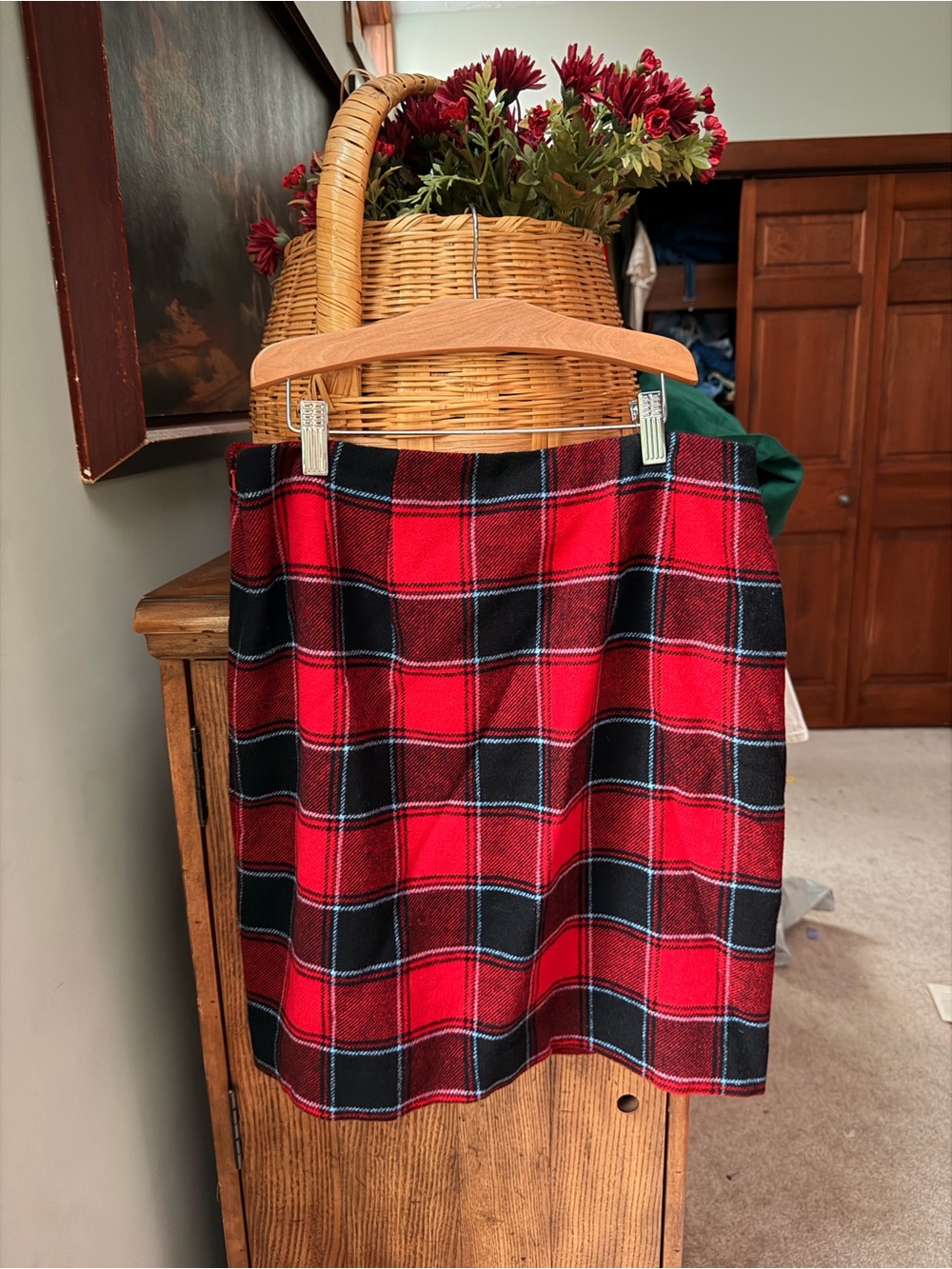 Talbots Red and Black Plaid Mini Skirt